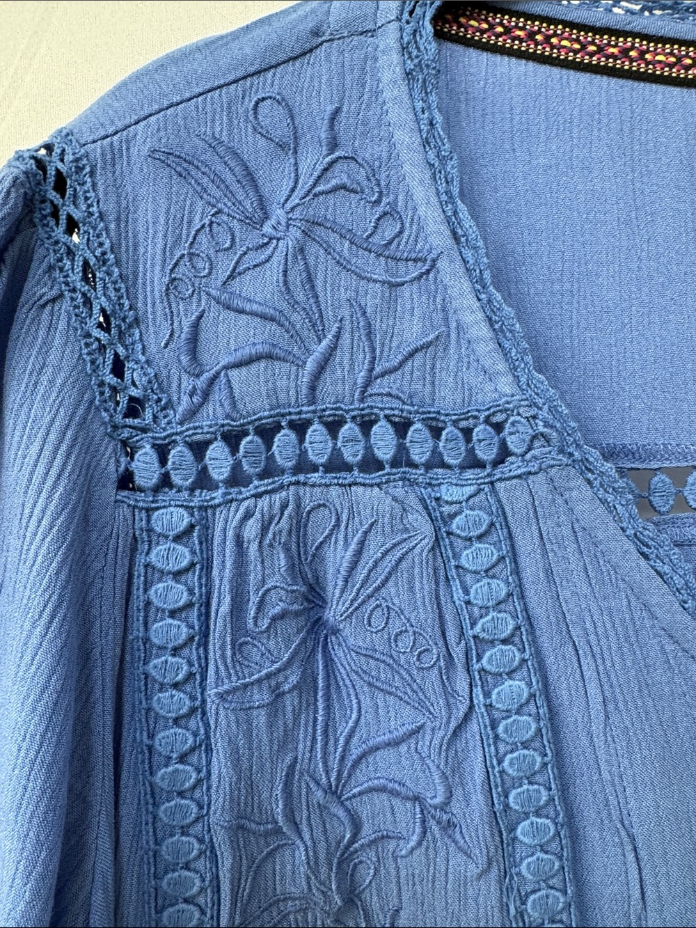 Nurture by Westbound Petites Blue Embroidered V-Neck Blouse - Picture 3 of 6
